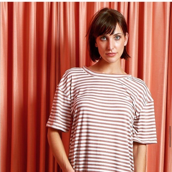 Yana K | Stretchy Comfy Brittany Tunic Top Dress Mauve Ivory Stripe | One Size - Picture 2 of 9